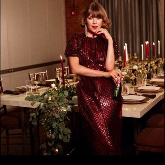 RIXO x Laura Jackson Daisy Velvet Trimmed Sequin Crepe Midi Maxi Dress S - Picture 2 of 14